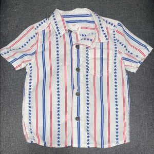 Cat & Jack White Short-Sleeve Button-Up with Red & Blue Star Stripes